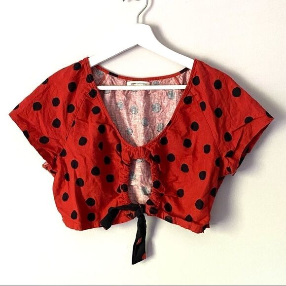 Urban Outfitters Red black Polka Dot Crop Large - Picture 2 of 4